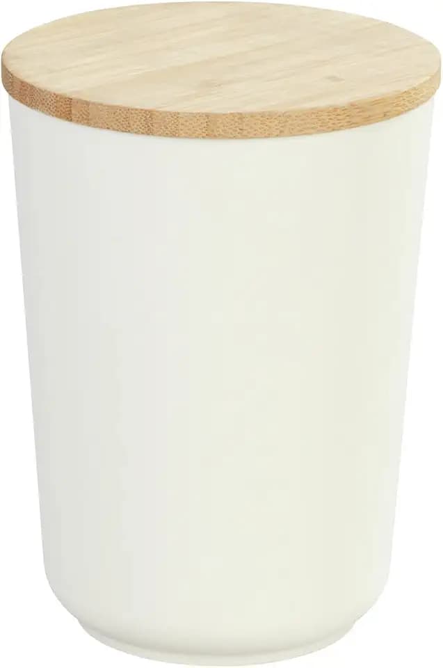 WENKO Aufbewahrungsdose Plaia 750 ml, cremefarbene Vorratsdose mit Deckel aus Bambus ausgestattet mit einem Silikonring, luftdichter Verschluss, spülmaschinengeeignete Dose, BPA-frei, Ø 10,5 x 14 cm
