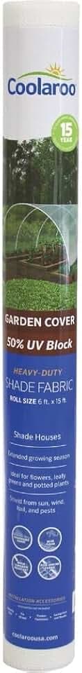 Coolaroo 50% UV Block Garden Shade Cloth for Plants - Tear-Resistant Breathable Shade Fabric for Greenhouses, Seedlings & Early Growth, 6ftx15ft Roll, White