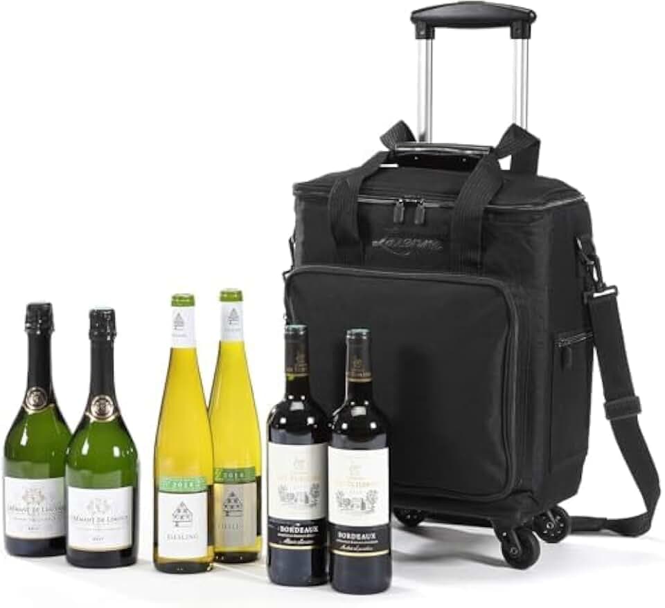 Wein-Reisetasche - Weintasche für 6 Flaschen - Für professionellen & privaten Gebrauch - 3-in-1: Weintasche, Rollkoffer & isolierte Kühltasche mit herausnehmbaren Trennwänden