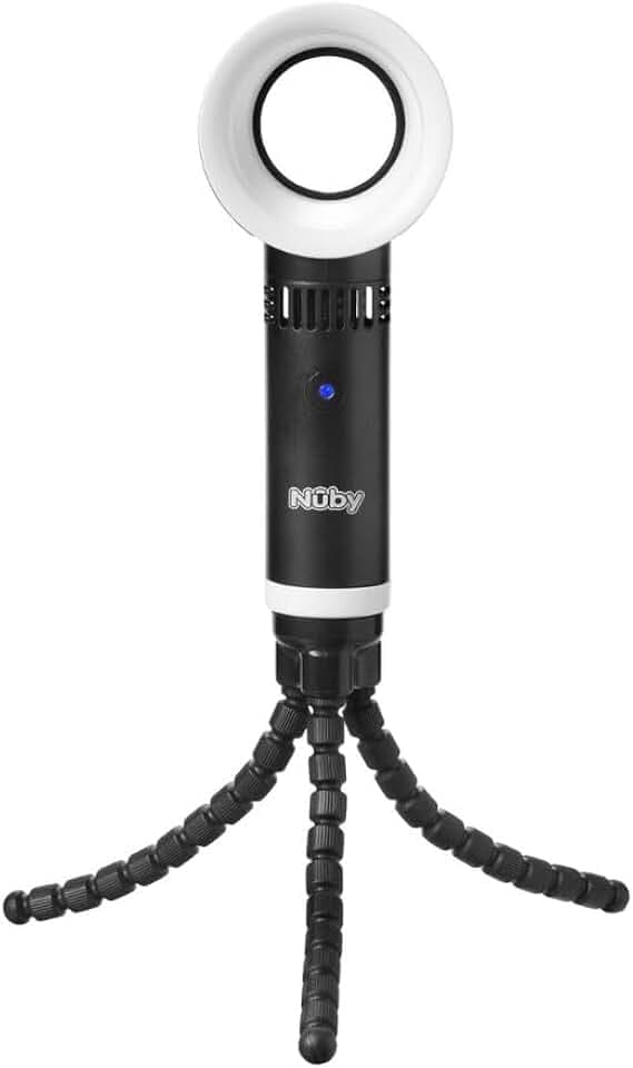 Nuby Baby Safe Bladeless Quiet Cooling Fan with Flexible Tripod Legs | 3 Cooling Modes | Rechargeable USB Cord Included | Black
