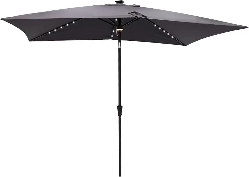 C-Hopetree Rectangular Outdoor Patio Market Umbrella with Solar LED Lights 6.5 x 10 ft