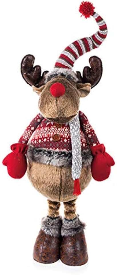 Rentier stehend mit Jersey, Mütze und Schal rot und weiß 25 x 18 x 88 cm 1 Stück, Stoff, Braun, Einheitsgröße