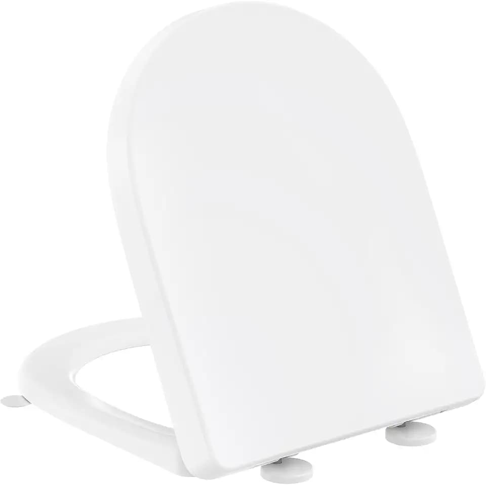 YEAUPE PRO Toilettendeckel mit Absenkautomatik D Form, WC-Sitz einfache Montage, Klodeckel Abnehmbarer, bis 175 kg belastbar, 44,6 * 36,1 * 5 CM Weiß, inkl. Installationsschablone