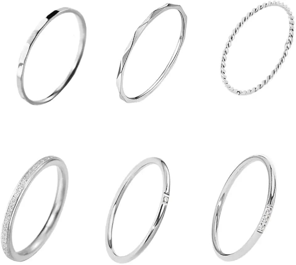 DATOA 6Pcs 1/2MM Stainless Steel Toe Rings Set for Women Minimalist Stackable Band Toe Rings Fashion Beach Foot Jewelry