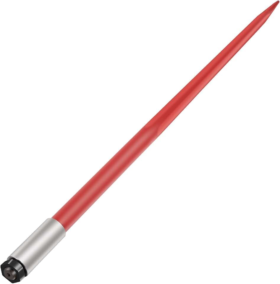 Mophorn Hay Spear 49" Bale Spear 4500 lbs Capacity, Bale Spike Quick Attach Square Hay Bale Spears 1 3/4" wide, Red Coated Bale Forks, Bale Hay Spike with Hex Nut & Sleeve for Buckets Tractors Loaders
