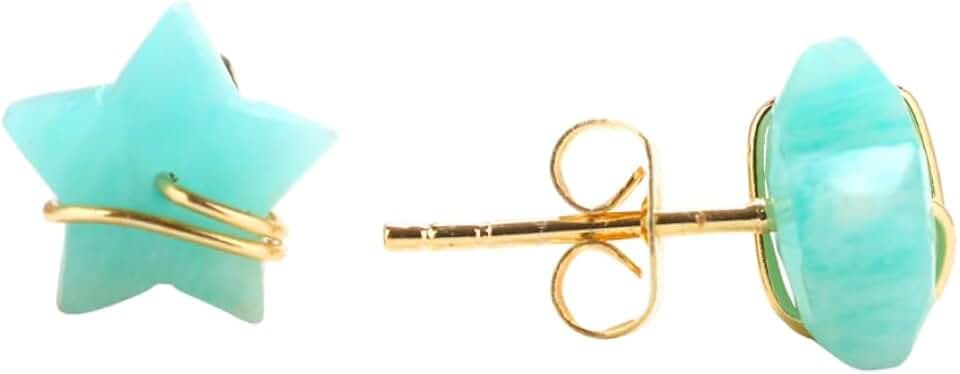 Gempires Gemstone Star Stud Earrings for Women | Minimalist Celestial Jewelry | Dainty Crystal Studs | Gold Wire Wrapped | Birthstone Jewelry Gift | Carnelian, Emerald, Amethyst, Labradorite & More