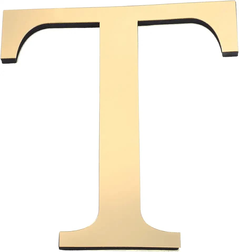 PATIKIL 7.87 Inch 3D Acrylic Alphabet Mirror Wall Stickers Letter t Self-Adhesive Home Decor Letter Sign Art Sticker Decal for DIY Home Decoration Light Gold