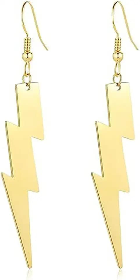 Lightning earring for Women Men Stainless Steel Lightning Bolt Drop Dangle Earrings Vintage 80s 90s Neon Lightning Earrings Minimalist Geometric Lightnings Earring Christmas Birthday Party Costume Jewelry