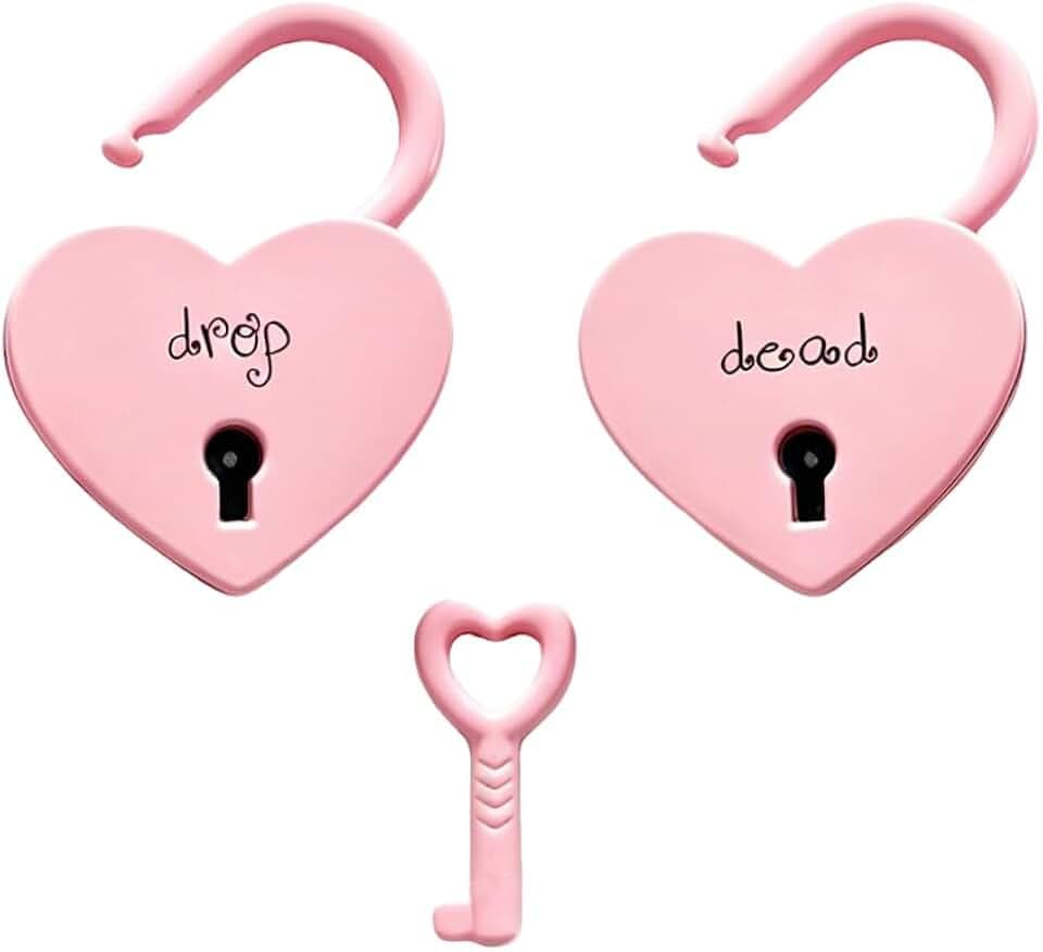 2 Pcs Pink Love Lock Heart Padlock Olivia Merch Drop Dead Heart keyed Padlock for Album Tour Concert Outfit for Women Jewelry Gifts for Fans, Use to Jewelry Box, Diary, Locker,Wish Tree,Bridge