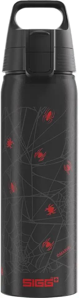 Sigg - Alu Trinkflasche Kinder - WMB ONE Kids Spiderman Webs - Kohlensäuregeeignet - Auslaufsicher - Federleicht - BPA-frei - Sport & Schule - Schwarz - 0.75L