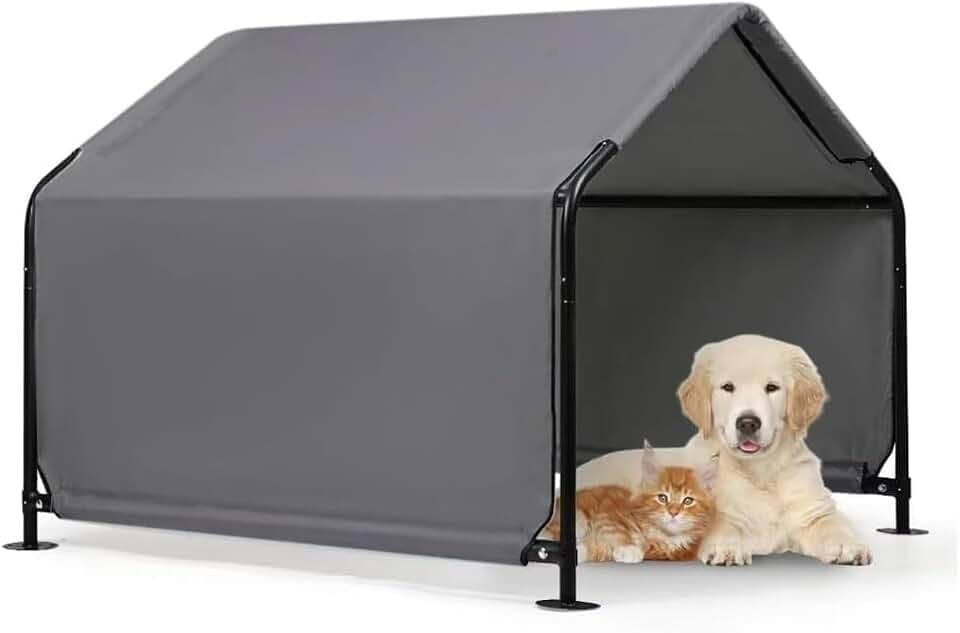 Outdoor Pet Shade Dog Shade Shelter, Versatile Pet Canopy Tent Pet Awning for Dogs, Cats, Small Animals and Livestock, 4'x4'x3' Waterproof, Sun Protection, Grey