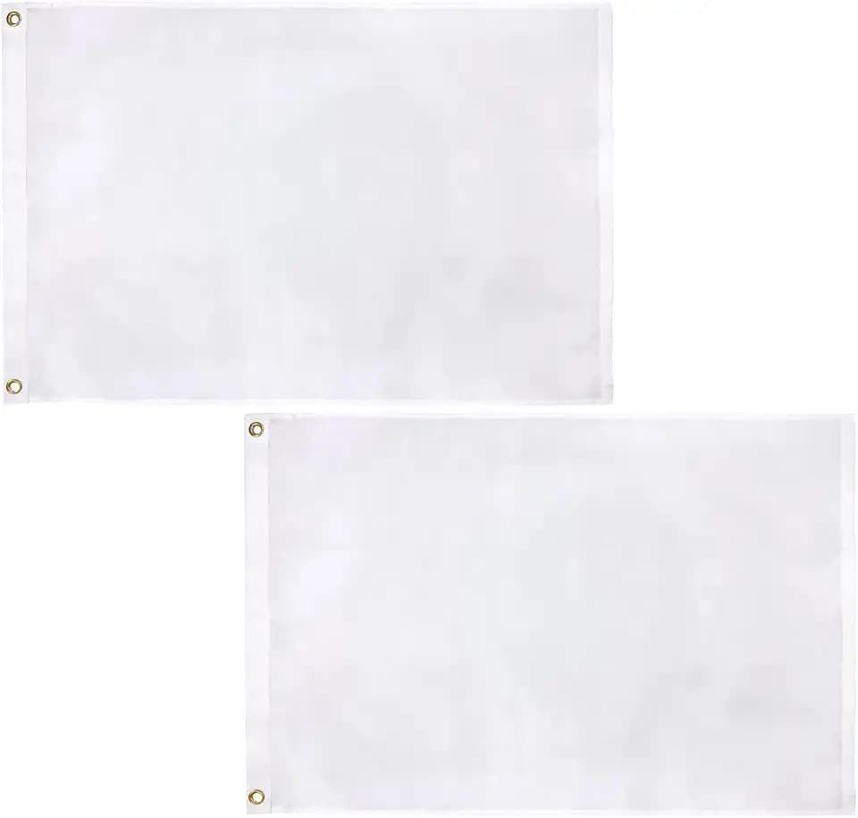 AMZFLAG 2 Pack Solid White Flag 2x3 ft Plain All White Flags for DIY Blank Sublimation Polyester Banner with 2 Brass Grommets