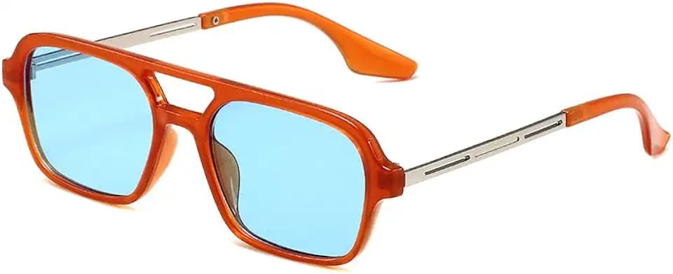 Trendy Vintage Square Sonnenbrille für Damen und Herren Metall Design,UV 400 Schutz(Braun/Blau)