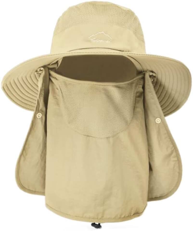 Netz-Sonnenhut mit breiter Krempe, abnehmbarer Nacken- und Gesichtsklappe UPF 50, UV-Schutz, Unisex, Outdoor-Hut für Radfahren, Angeln, Wandern, Bootfahren, Gartenarbeit