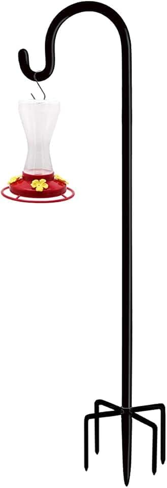 Adjustable Outdoor Shepherd Hook Stand with 5 Prong Base, 92 Inches Tall 3/5 in Thick, Shiny Black (1 Packs)