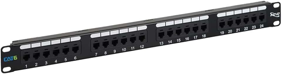 ICC CAT6 RJ45 Patch Panel, 24-Port 1U 19-Inch Rackmount, Black, 1-Pack