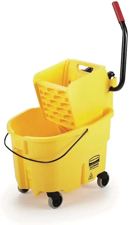 Rubbermaid Commercial Products WaveBrake 26 Qt. Side-Press Mop Bucket and Wringer Combo on Wheels, Yellow, for Professional/Industrial/Business Heavy-Duty Floor Cleaning/Mopping