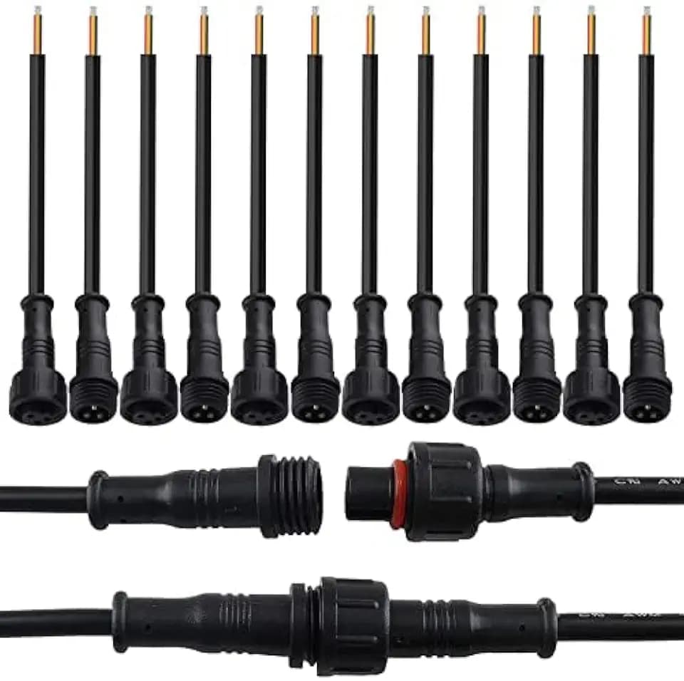 Steckverbinder Wasserdicht, 8 Paar 3 Polig Stecker Wasserdicht IP65 Anschlüsse mit 16AWG 20CM Verlängerungskabel für Solar Strahler Gartenlampe LED Lichtleisten