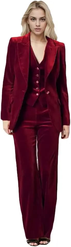 3 PC Womens Velvet Pant Suit Peak Lapel Business Suit Prom Tuxedos