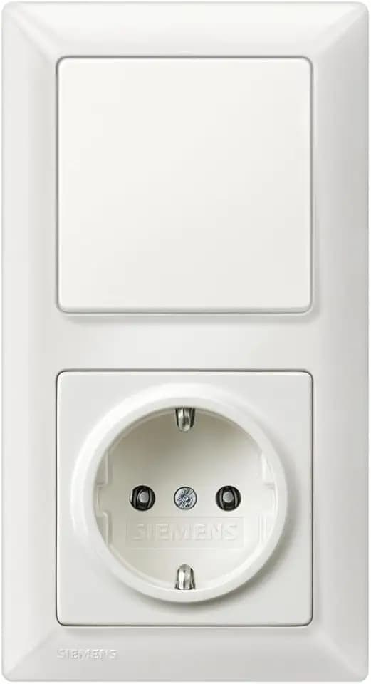 SIEMENS - Komplettset Lichtschalter-Steckdosen-Kombination - Lichtschaltereinsatz, Wippe, SCHUKO-Steckdoseneinsatz & 2-fach Rahmen in titanweiß, für Unterputz, 5TA2156, 5TG6201,5UB1511, 5TG2552-0