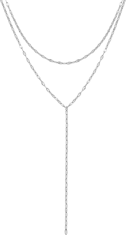 Happiness Boutique Mehrreihige Kette aus Edelstahl in Y-Design | Zweireihige Y-Halskette in Gold - Rosegold, Silber | Wasserfeste Layering Kette Rolokette-Design
