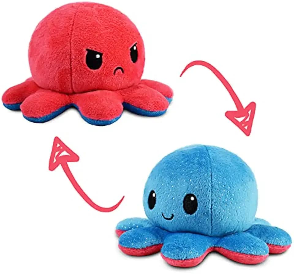 TeeTurtle Reversible Octopus Blue & Red Sparkle 4 Inch Flip Plushie