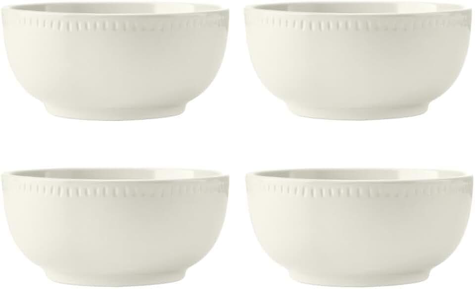 MIKASA Cranborne 4-teiliges Müslischalen-Set, Service für 4, Set aus 4 cremefarbenen Steingut-Müslischalen, 15cm cremefarbene Müslischalen - mikrowellen- und spülmaschinenfest