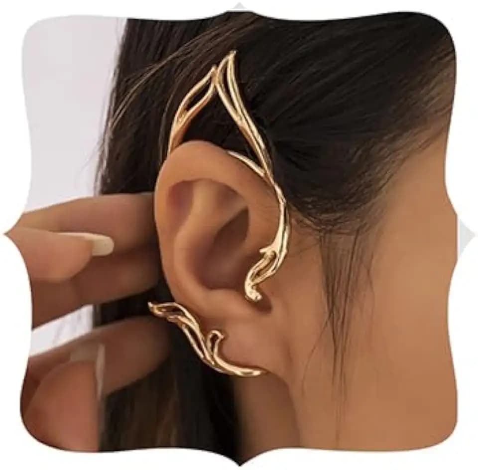 Missgrace Gold Elf Ear Cuffs Clip Earrings Wing Filigree Elf Ear Jewelry for Women Fairy Stud Earrings Elven Cuff Wrap Earrings for Halloween Wedding Prom