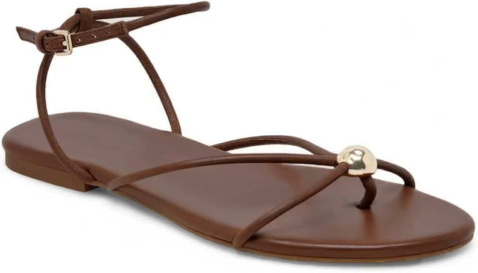 Strappy Flat Sandals for Women Comfortable Open Round Toe Sandals Dressy Beach Thong Flip Flop Slides