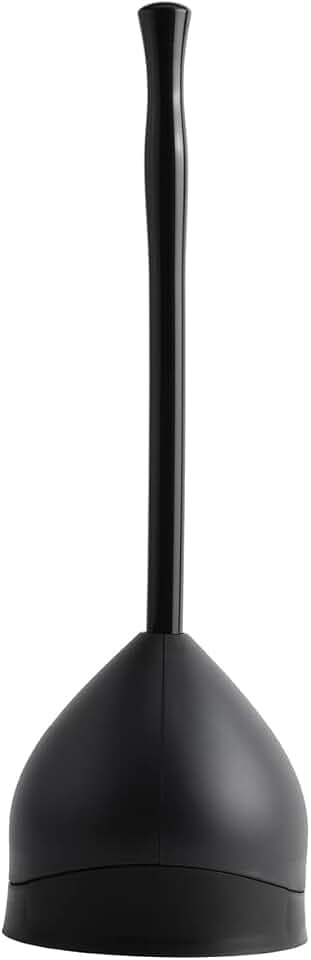 Casabella Toilet Plunger and Hideaway Caddy Combo for Bathrooms, 2-Piece Heavy-Duty Set, Black