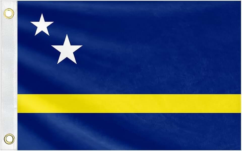 Double Sided Curaçao Boat Flag 12x18IN Curaçaoans Marine Small Flag Bright Colors Fade Proof Nylon Truck Motorcycle Banner with 2 Brass Grommets Outside