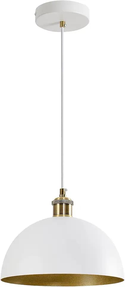 Vintage Industrial Pendant Light 9.84" Farmhous Dome Pendant Light White and Gold Finish Lighting lamp line Length 78.74" Kitchen Island, Bedroom, Corridor