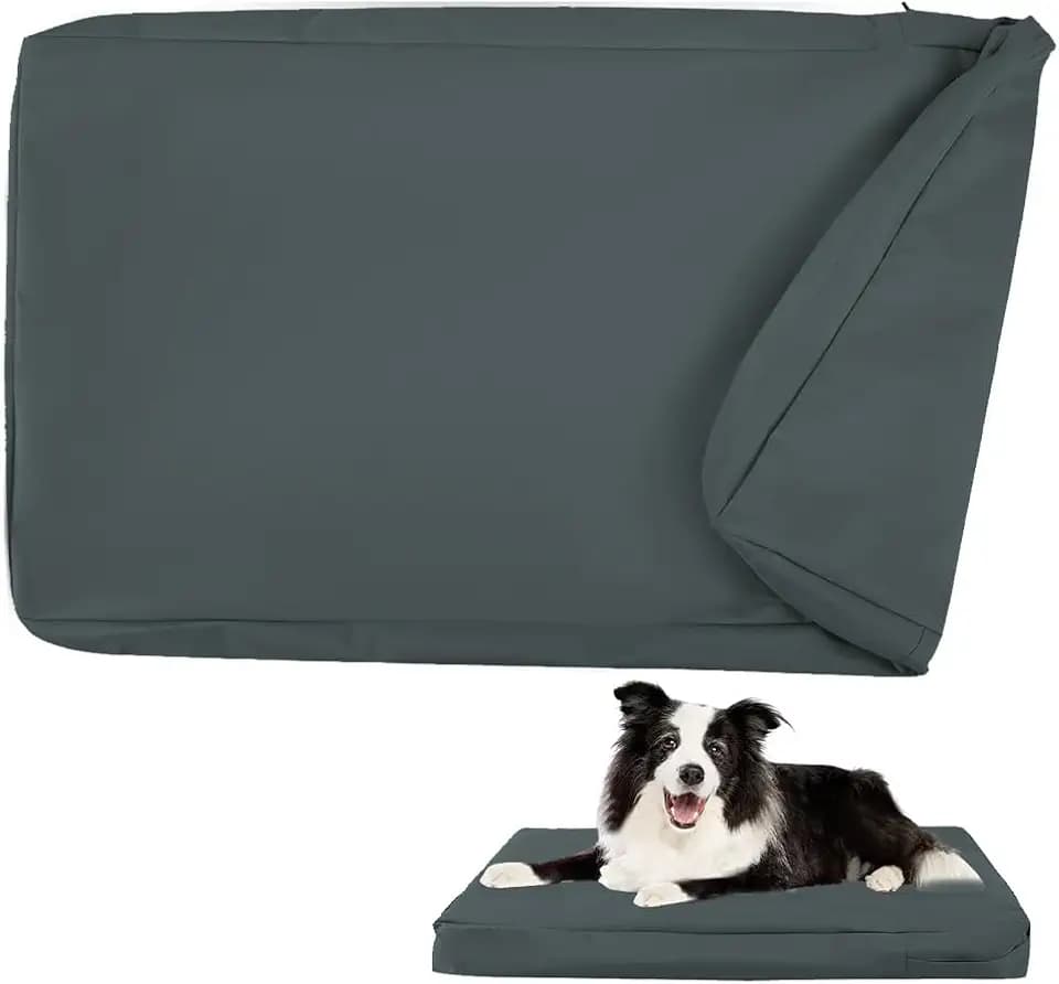 DUJUIKE 100% Wasserdichter Ersatzbezug für Hundebett, Ersatzbezug für Hundeunterlage, Abnehmbarer Hundematratzenbezug, Hundematratzeneinlage mit Reißverschluss (Dunkelgrau, L(102 x 69 x 10cm))