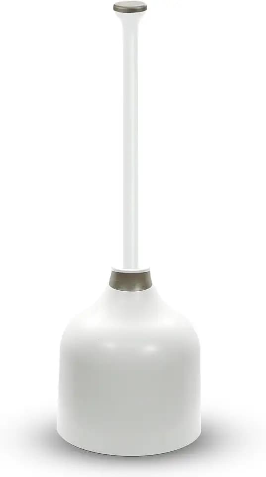 Korky Toilet Plunger and Holder – White with Dark Gray Accents - 98WN