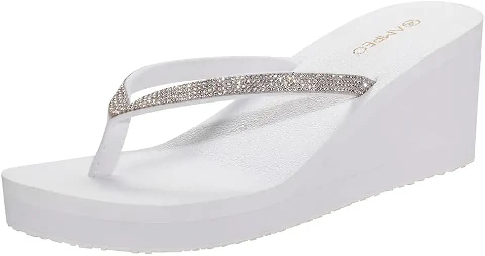 Ampeo Women's Wedge Sandals Rhinestone Thong Platform Flip Flops
