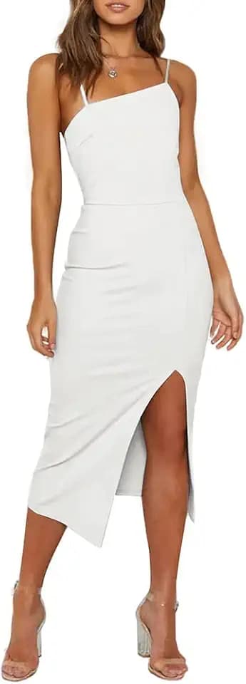 OWIN Women's Spaghetti Strap Bodycon Midi Wedding Guest Dress