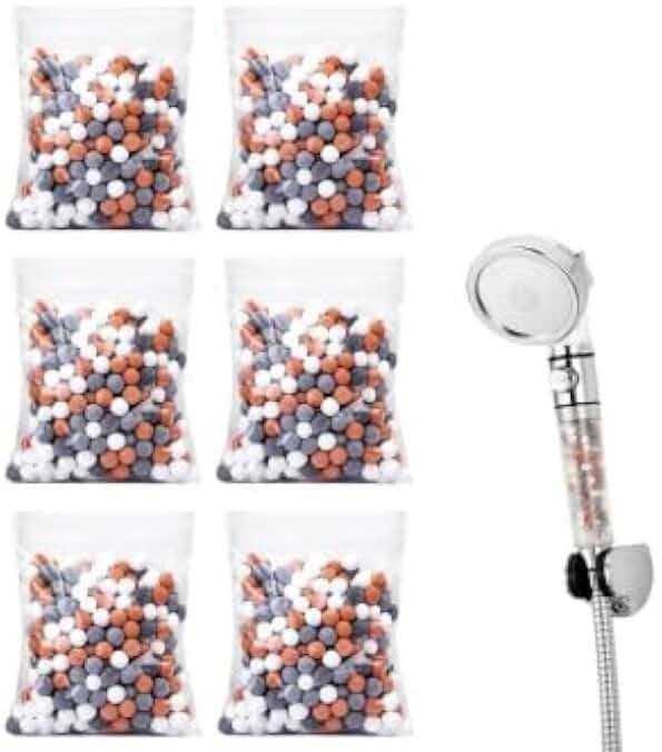 Mineralperlen Nachfüllset mit Kits für Duschkopf, Filtersteine zur Chlorentfernung, Wasserreinigung und Verbesserung der Wasserqualität für eine gesunde Dusche, ﻿Einfache Anwendung (6 Stück)