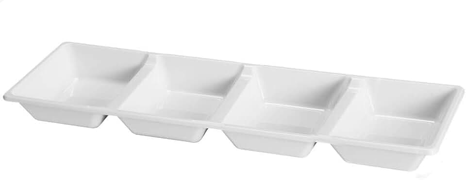 4 Section Trays - White, Plastic, Case Pack of 48 - For Appetizers, Desserts, and Everyday Entertaining