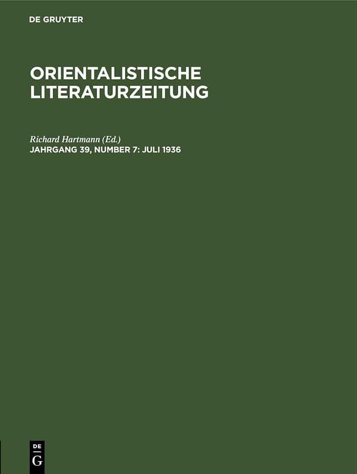 Juli 1936: DE (Orientalistische Literaturzeitung)