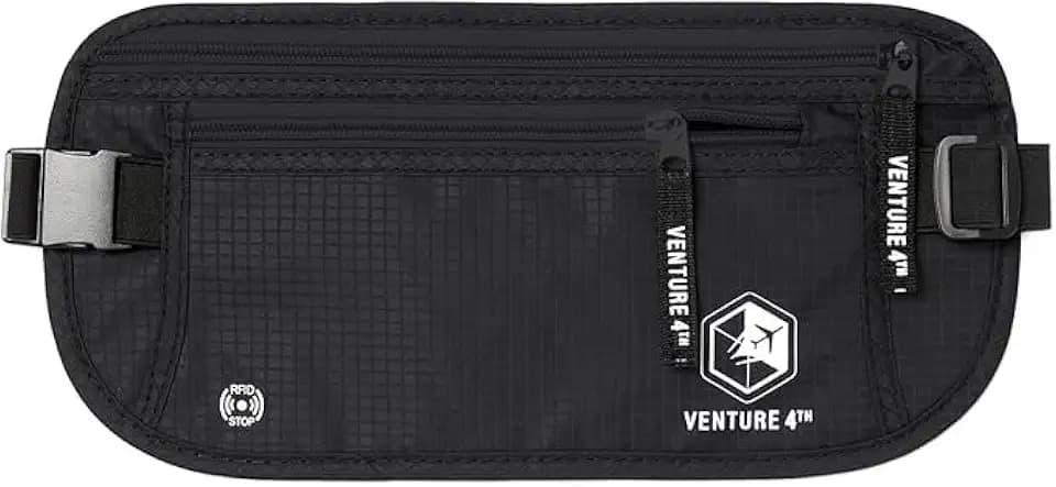 VENTURE 4TH Travel Money Belt, RFID Blocking Passport Holder - Pure Black