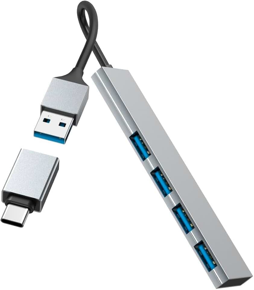 Hama USB-Hub 4 Ports, USB-A, USB-C-Anschluss, Aluminium, Ultra Slim