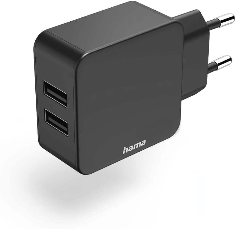 Hama Dual USB-A Ladegerät 12 W – Universalnetzteil mit 2 Ports 2,4 A für gleichzeitiges Aufladen von Smartphone, Tablet und USB-Geräten, kompakt und praktisch – Schwarz