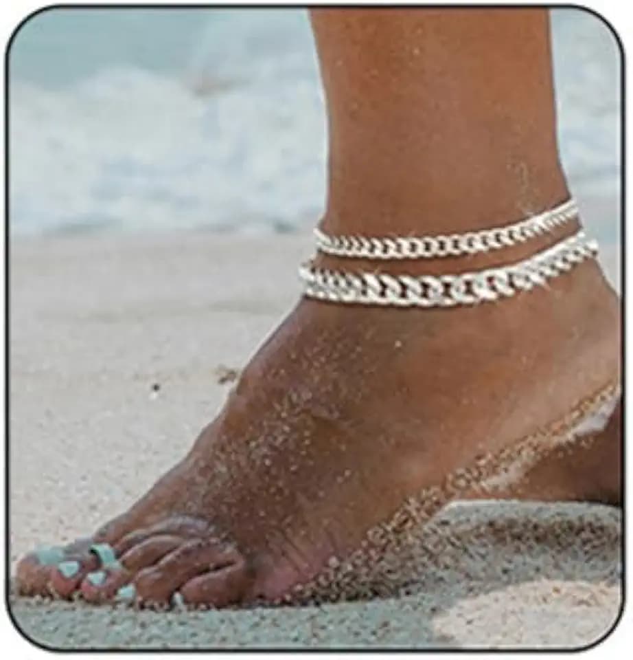 Gold Ankle Bracelets for Women 14K Gold Plated Anklets Stackable Thick Cuban Link Anklets Adjustable Waterproof Ankle Bracelet Layering Boho Foot Jewelry Hip Hop Beach Jewelry Gift