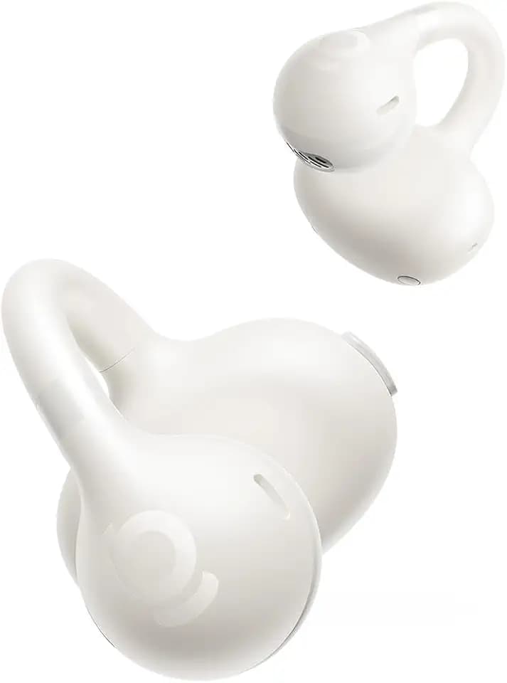 Baseus BC1 Open Ear Kopfhörer, Ohrclip mit Beeindruckender Klang, Adaptiver Bassverstärkung, Bluetooth 6.0, Geräuschunterdrückung bei Anrufen, IP55, 38H Akk, Leicht Buds - Sanftes Weiß