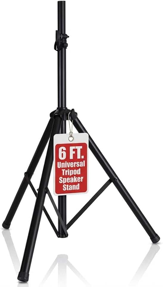 Pyle Universal Speaker Stand Mount Holder Heavy Duty Tripod w/ Adjustable Height from 40” to 71” and 35mm Compatible Insert Easy Mobility Safety Pin and Knob Tension Locking for Stability, Black