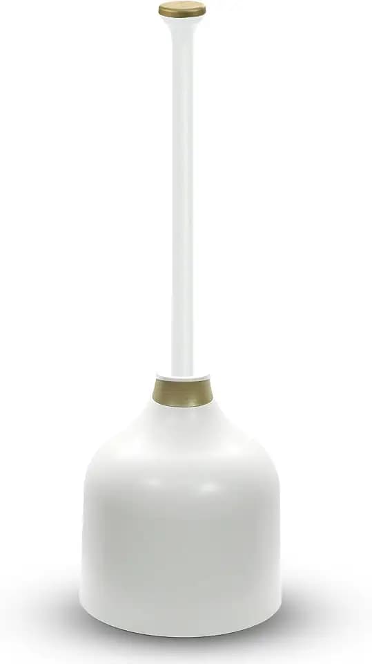 Korky Toilet Plunger & Holder - White with Gold-Colored Accents - 98WG
