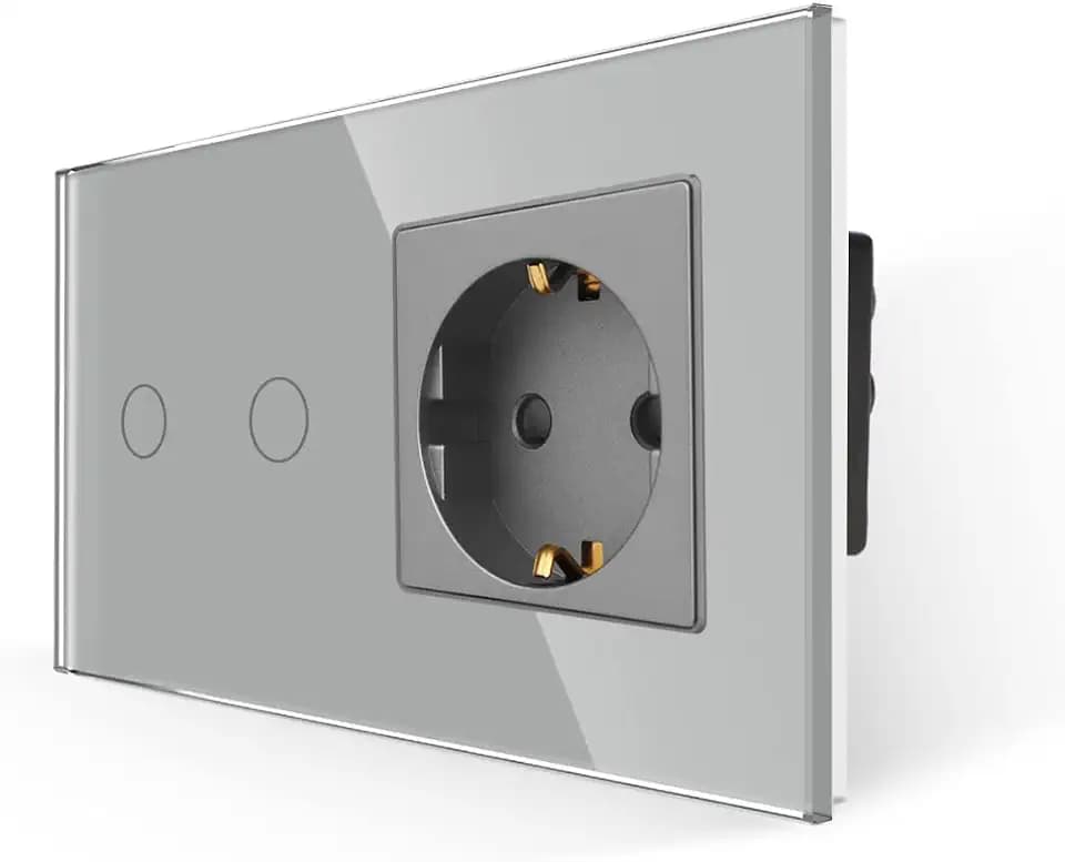 JIMEIDA Glass Touch Light Switch with Schuko Socket, Flush-Mount 1-Gang