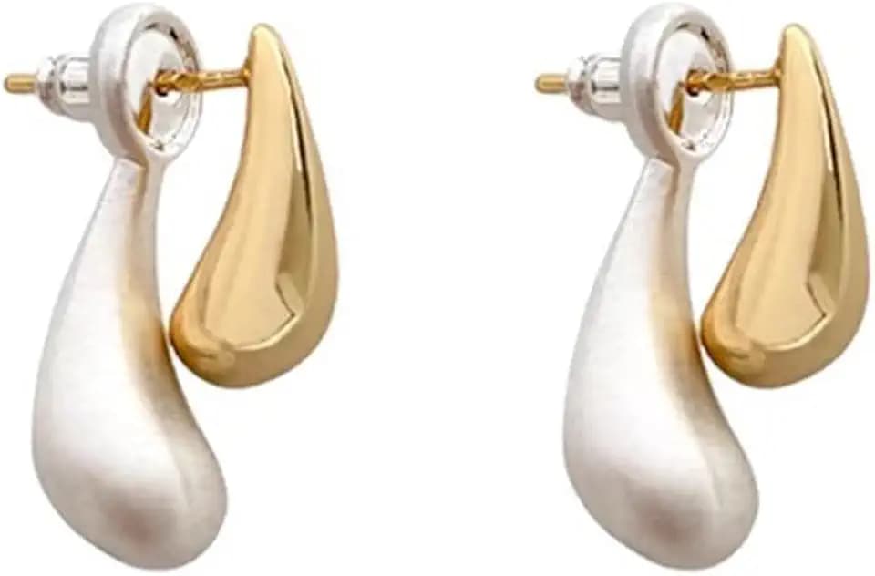 Two Tone Teardrop Stud Earrings for Women Gold Silver Front Back Oval Bean Dangle Earrings Cute Post Ball Earrings Lightweight Chunky Jewelry Gifts