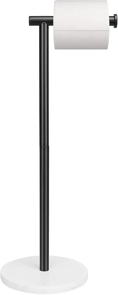 NearMoon Bath Toilet Paper Holder Stand- Modern Tissue Roll Holder Standing with Balanced Base, Rustproof Toilet Roll Holder for Bathroom/Kitchen Countertop (Matte Black, Marble Base)