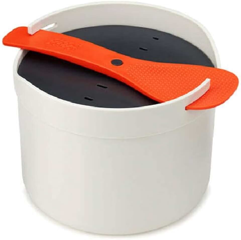 Joseph Joseph M-Cuisine - Mikrowellen Reis und Getreidekocher Dampfgarer, 2 Liter - Stein/Orange